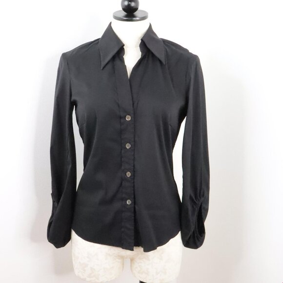 Trina Turk Women's Small Black Balloon Sleeve Button-Up Stretch Fitted Top - Picture 1 of 9